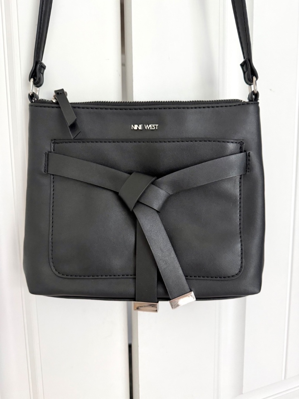 Nine West Black Crossbody Bag Bow Knot Front Pocket